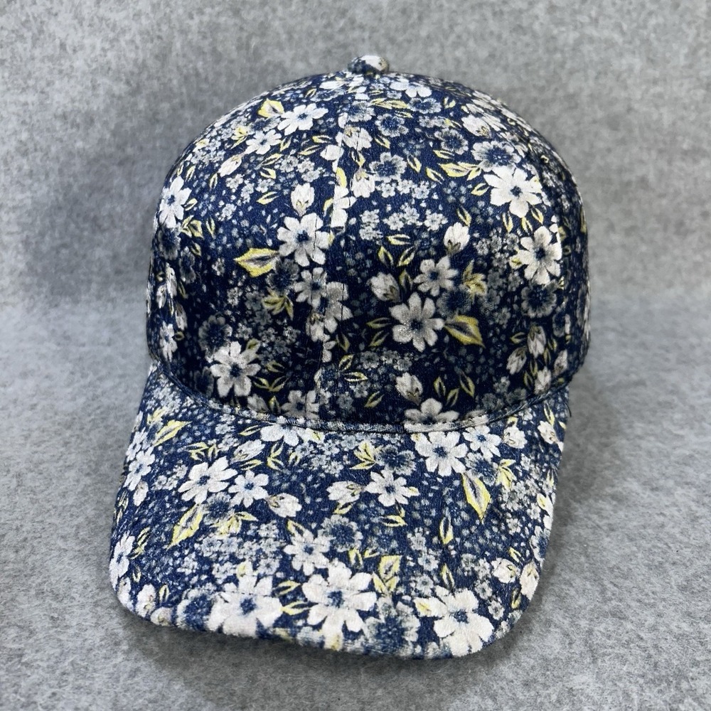 Time and Tru Floral Print Baseball Cap Blue White One Size Stretch Back